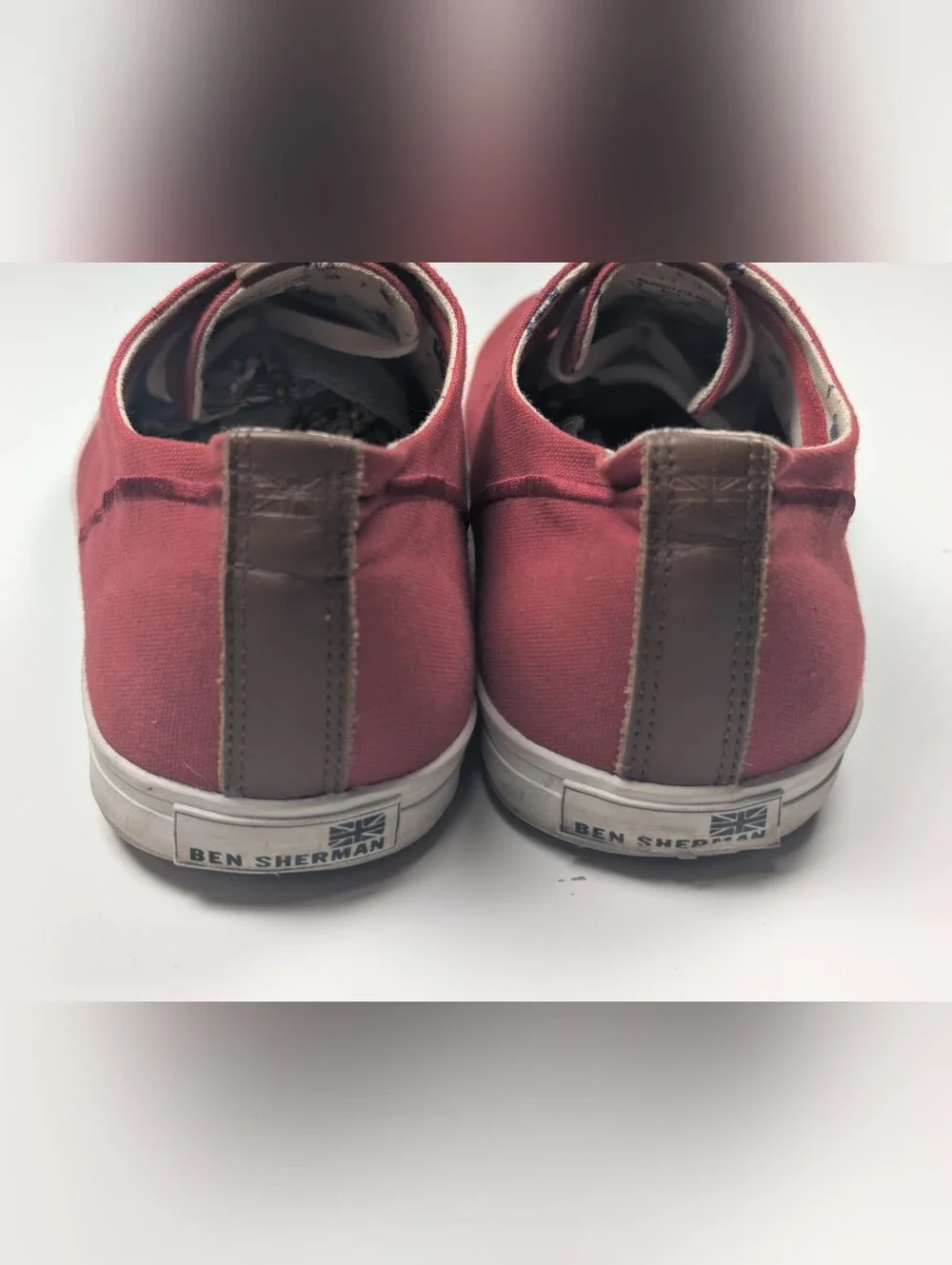 Ben Sherman Mens Canvas Low Top Sneakers Brick Red Lace Up Shoes Size 10